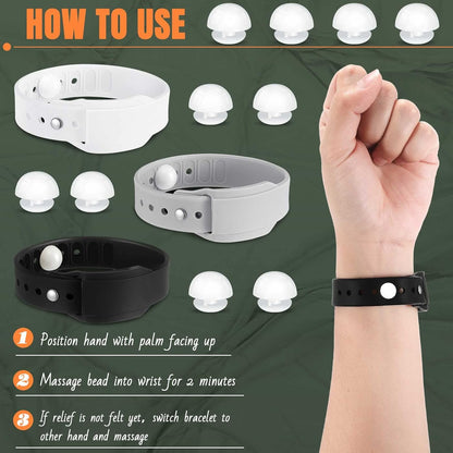 Konohan 6 件暈車帶可調式指壓腕帶防水緩解手環柔軟防噁心腕帶成人暈車旅行帶防暈船黑灰白