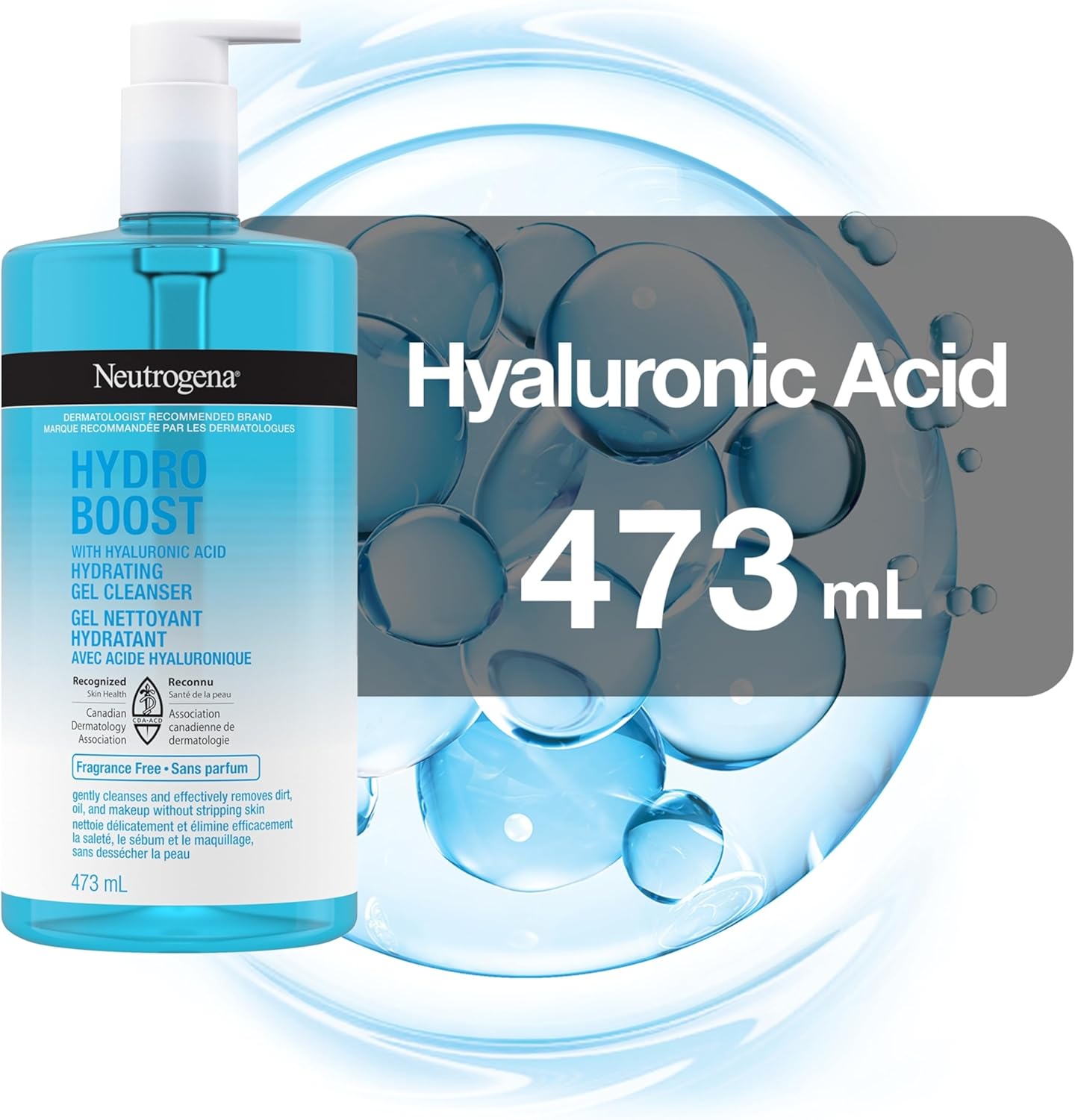 Neutrogena Hydro Boost Fragrance-Free Hydrating Cleansing Gel, Foaming, Facial Cleanser, Hyaluronic Acid, Paraben Free, 473-mL