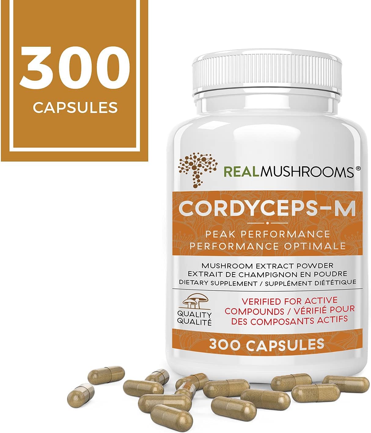 Real Mushrooms Cordyceps Capsules - Organic Militaris Extract with Measured Beta-Glucans Fungal Polysaccharides Immunomodulating Properties Vegan Supplement, Non-GMO, 300 Caps