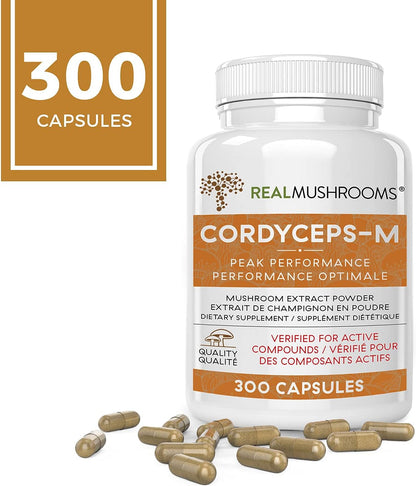 Real Mushrooms Cordyceps Capsules - Organic Militaris Extract with Measured Beta-Glucans Fungal Polysaccharides Immunomodulating Properties Vegan Supplement, Non-GMO, 300 Caps