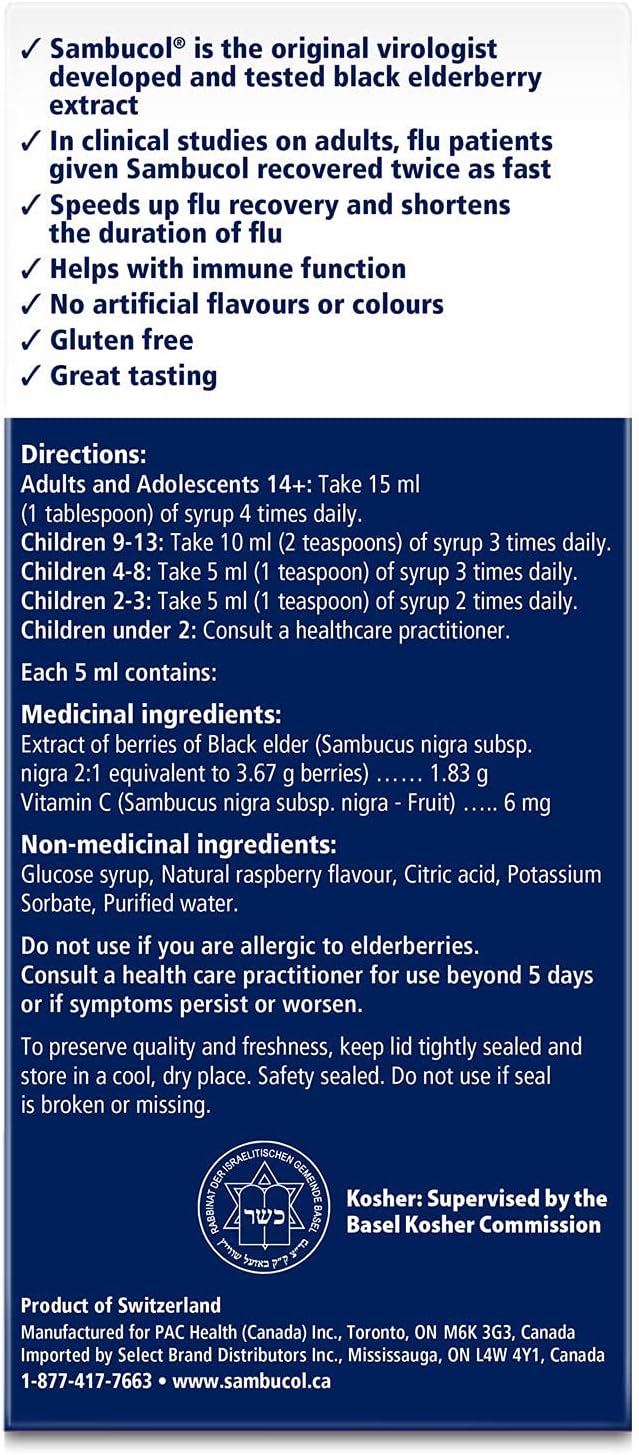 Sambucol Black Elderberry Anti-Viral Flu Care | Quickly Relieves Cold & Flu Symptoms | Immune Support & Antioxidant | Ideal for Families | Syrup, 230 mL, blue