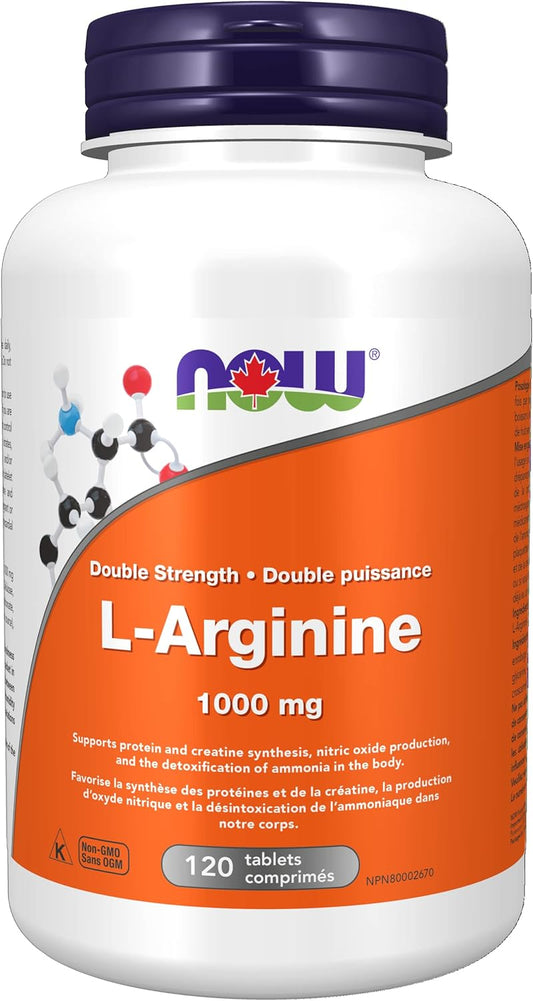 NOW Supplements L-精胺酸 1000 毫克錠劑（120 粒）+ 非洲臀果木和鋸棕櫚軟膠囊（60 粒）