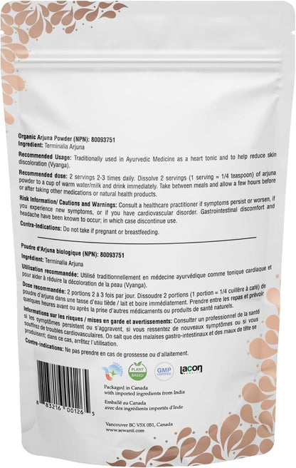 Organic Arjuna Powder 200g/ NPN 80093751/ Terminalia Arjuna/Supports Cardiac & Skin Health