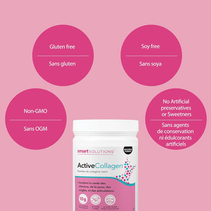 Smart Solutions 活性膠原蛋白粉，有機覆盆子口味，含水解野生魚膠原蛋白，支持健康的頭髮、皮膚、指甲和關節，220 克