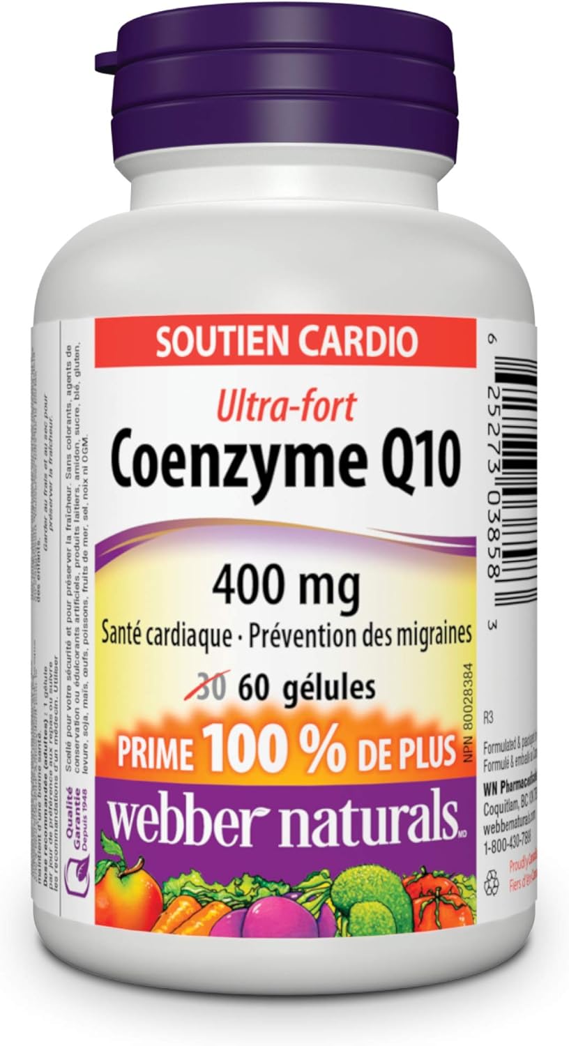 Webber Naturals 辅酶 Q10 (CoQ10) 400 毫克和双甘氨酸镁 200 毫克，120 粒胶囊，支持骨骼和肌肉功能，纯素