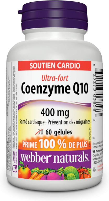 Webber Naturals 辅酶 Q10 (CoQ10) 400 毫克和双甘氨酸镁 200 毫克，120 粒胶囊，支持骨骼和肌肉功能，纯素