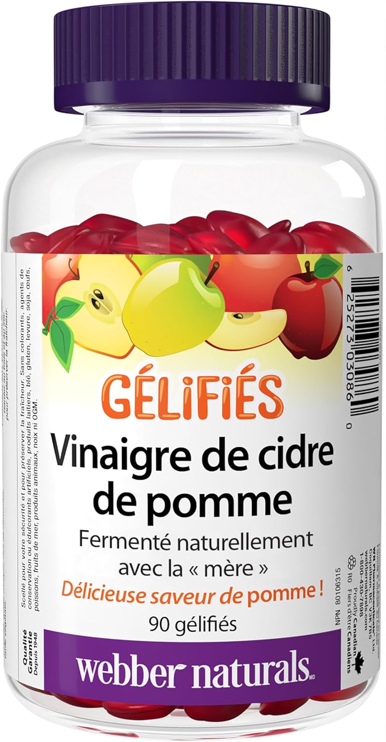 Webber Naturals Apple Cider Vinegar Gummy, 200 mg with The Mother, 90 Gummies, Antioxidants Support & Biotin 10,000 mcg, 30 Gummies, Supports Healthy Hair, Skin & Nails, Energy Metabolism, Vegan