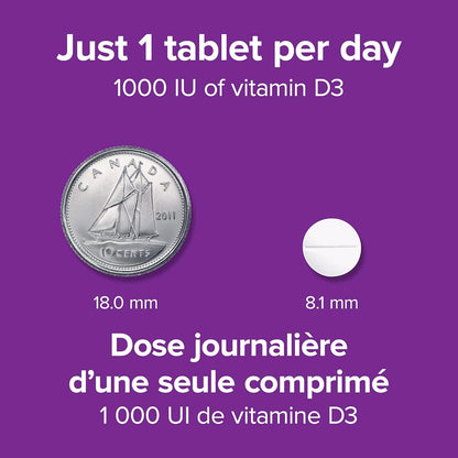 Webber Naturals 维生素 D3 1000 IU，260 片，有助于骨骼和牙齿健康，维持身体健康