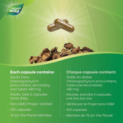 Nature's Way Devil's Claw, Natural Anti-Inflammatory, 100 Capsules