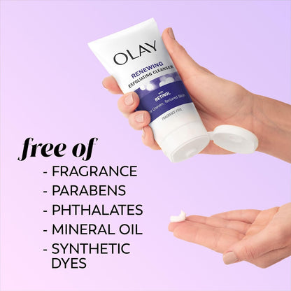 Olay Renewing Retinol Face Cleanser, Exfoliating Face Wash with Retinoid Complex Deep Cleans and Renews Skin Surface, Fragrance Free, 150 mL