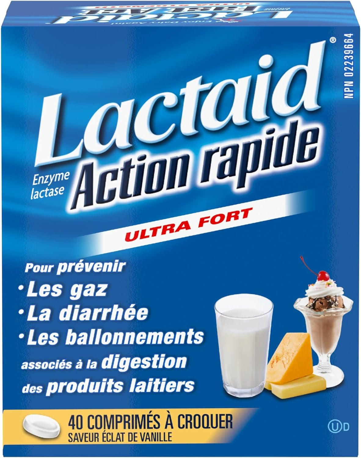 Lactaid Fast Act 超强效乳糖酶，香草口味，40 片咀嚼片