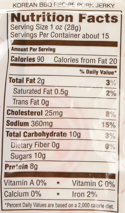 金島天然風味豬肉乾，韓國燒烤配方，14.5盎司