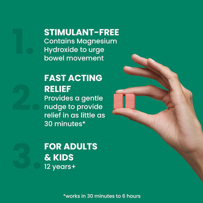 DulcoLax 软咀嚼片，用于缓解偶尔便秘的温和泻药，适用于成人和 12 岁及以上儿童，纯素、无刺激、无麸质泻药，混合浆果味，30 片