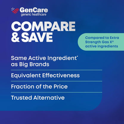 GenCare - 強效西甲矽油 125 毫克（180 粒軟膠囊）強效抗脹氣藥丸，可緩解腹脹、腹壓和不適 - 與通用強效脹氣藥 X 相比