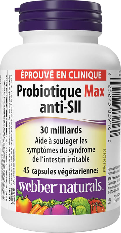 Webber Naturals Probiotic Max IBS Support, 30 Billion Active Cells, 5 Probiotic Strains, 45 Capsules & Magnesium Bisglycinate 200 mg, 120 Capsules, Supports Bone and Muscle Functions, Vegan