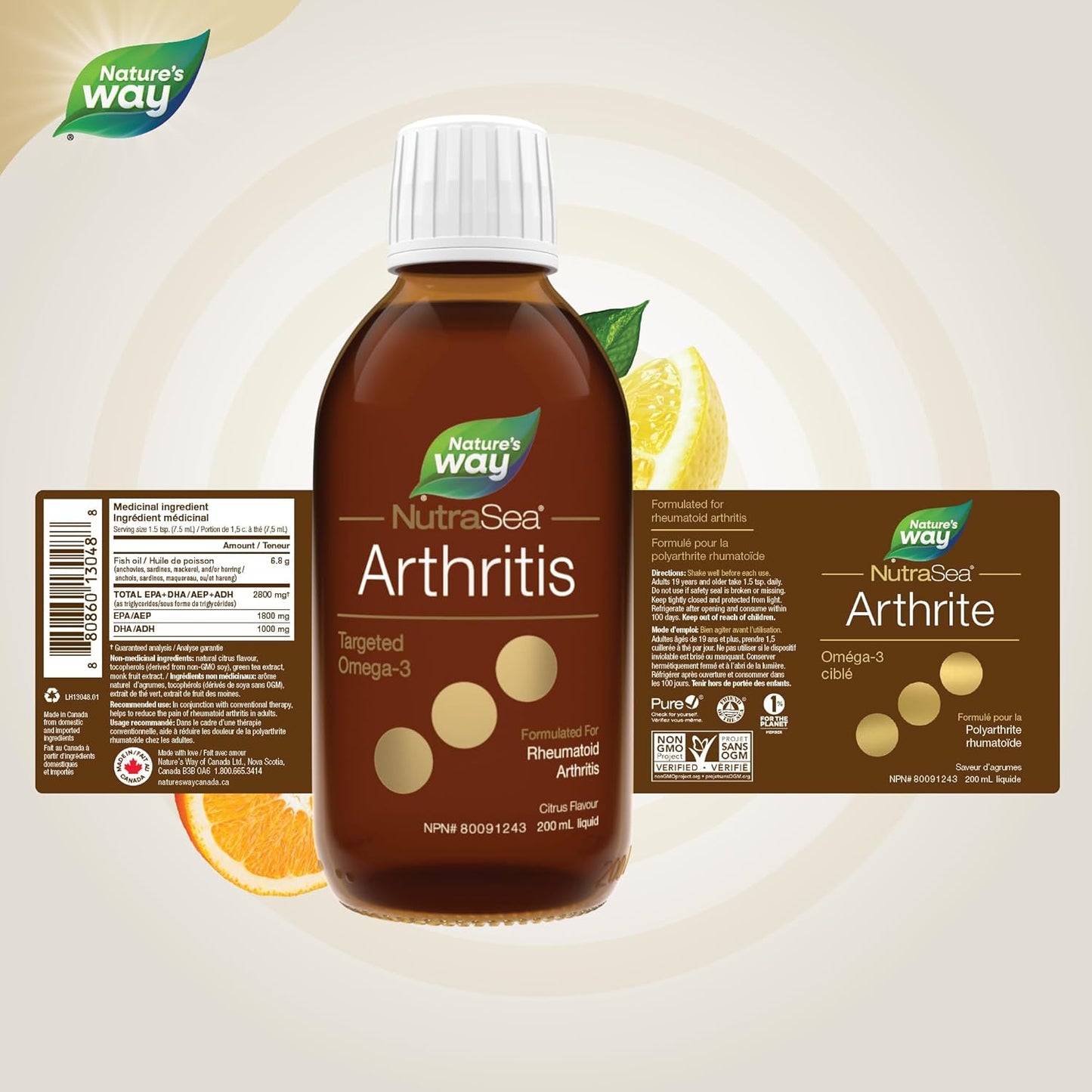 Nature's Way NutraSea Omega-3 - Arthritis - Rheumatoid Arthritis Support 2800mg (1800 mg EPA, 1000 mg DHA), Citrus Flavour, 200ml Liquid