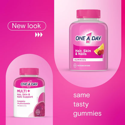 One A Day Multi+ 頭髮、皮膚和指甲複合維生素軟糖 - 每日補充維生素，支持健康的頭髮、皮膚和指甲，含生物素、維生素 A、C、E 和鋅，男女適用，120 粒軟糖