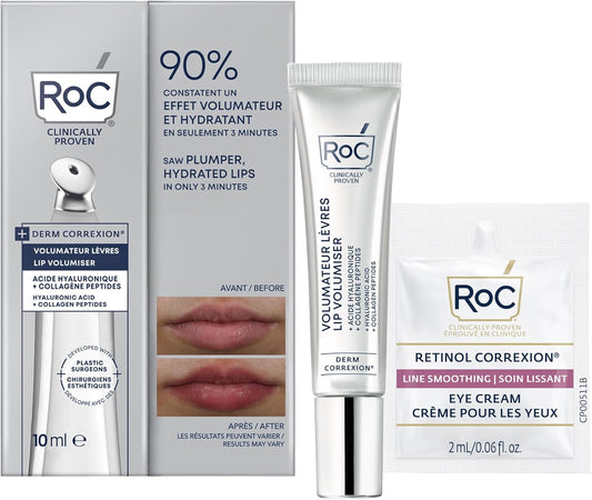 RoC Derm Correxion Lip Volumizer - Lip Plumper Peptide Treatment + Hyaluronic Acid & Vitamin E with Line Smoothing Eye Packette