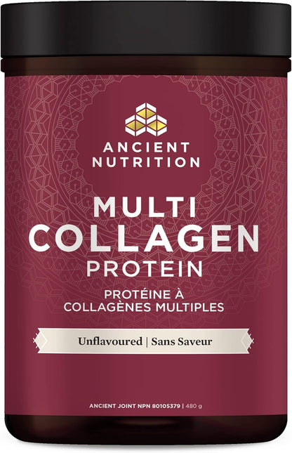 Ancient Nutrition 多胶原蛋白粉 - 无味，由 Josh Axe 博士配制，4 种胶原蛋白来源，5 种胶原蛋白类型，480 克