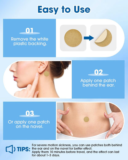 MYMULIKE 36 片暈車貼，不瞌睡暈船貼，適用於遊輪、飛機和其他交通工具 - 旅行必備，快速起效，72 小時持久