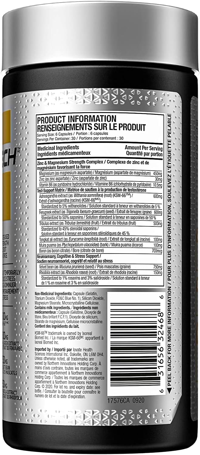 Muscletech 男性睪固酮增強劑、MuscleTech Test HD Elite、男性蒺藜、男性增強力量和睪固酮增強劑、男性硼補充劑，180 粒膠囊（1 包）