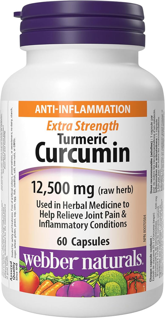 Webber Naturals 姜黄素强效胶囊，12,500 毫克生草本，60 粒胶囊，有助于消化、关节和抗氧化