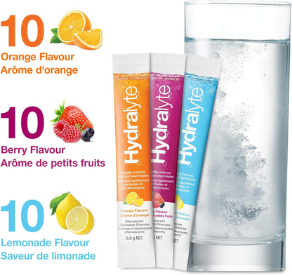 HydraLyte Electrolyte Powder, Low Sugar Electrolyte Packets Designed for Rapid Hydration, Safe Hydration for All Ages - Made with All Natural Ingredients, 30 Servings, Classic Variety