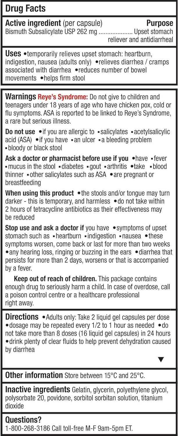 Gastrovol 三合一緩解液體凝膠，用於緩解腹瀉、噁心和胃部不適 - 加拿大製造 - 無色素、無味 - 緩解腹瀉 - 16 粒膠囊（1 包）