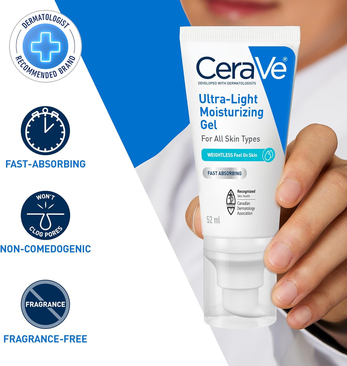 CeraVe Ultra-Light Moisturizing Gel Cream, Lightweight Face Moisturizer with Ceramides, Niacinamide & Hyaluronic Acid. Oil Free, Fast Absorbing and Fragrance-Free, Dermatologist Recommended, 52 mL