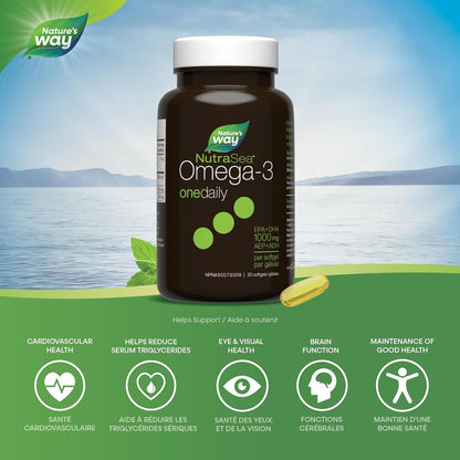 Nature's Way NutraSea 每日一份 Omega 3 补充剂，高效液体凝胶，新鲜薄荷味，30 粒软胶囊