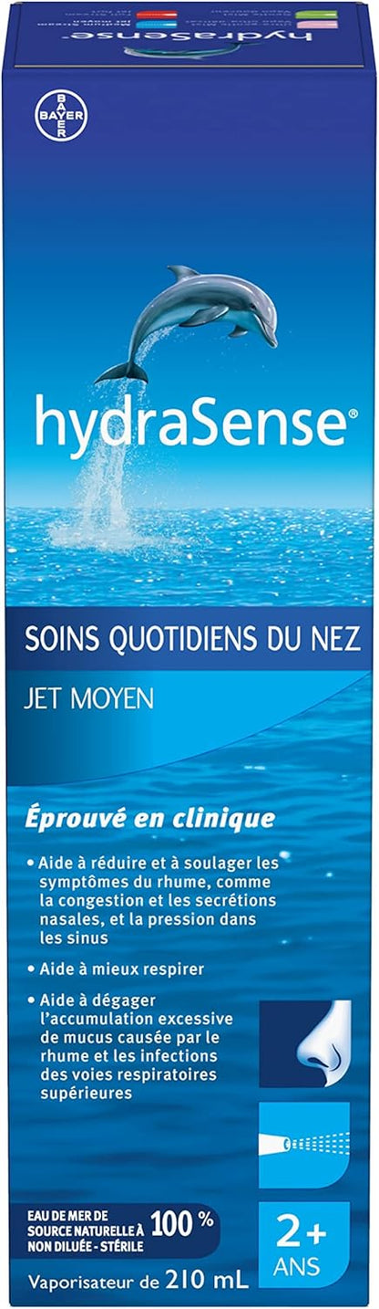 HydraSense 中流量鼻喷雾剂，日常鼻腔护理，100% 天然海水，不含防腐剂，210 毫升