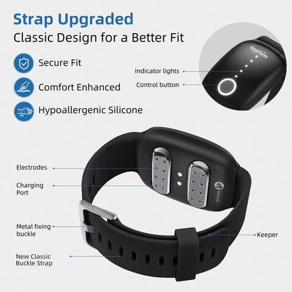 EmeTerm 时尚 FDA 认证 缓解恶心电极刺激器 孕吐 晕车 呕吐缓解 可充电 无凝胶 无药物腕带 无副作用 - 墨黑色