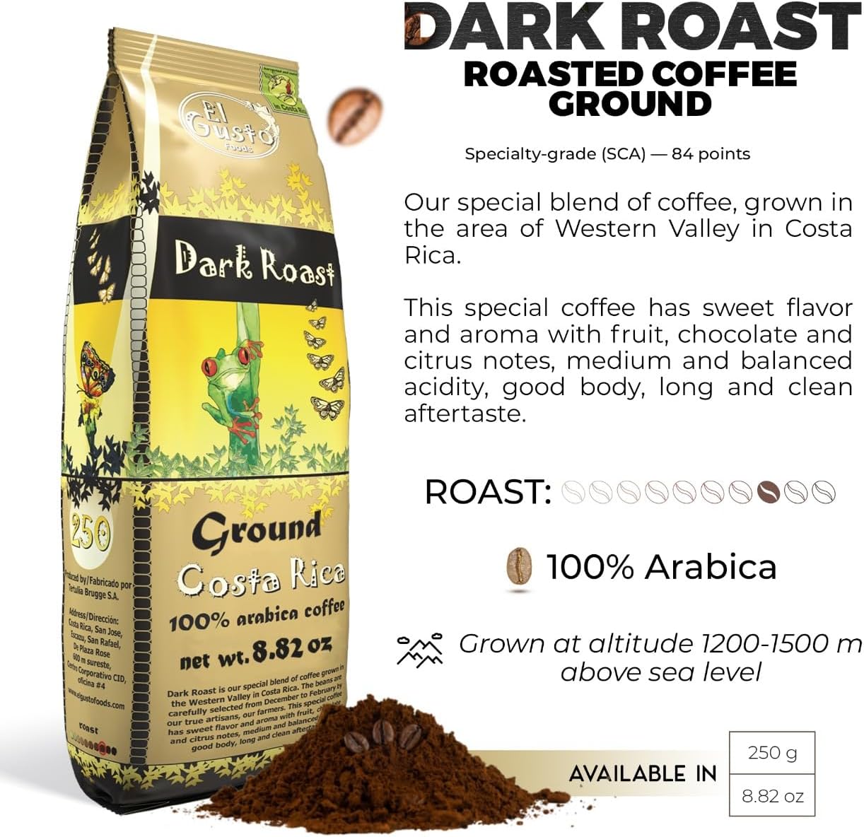 El Gusto 深度烘焙研磨咖啡，100% 阿拉比卡咖啡豆，產自哥斯大黎加，250 克