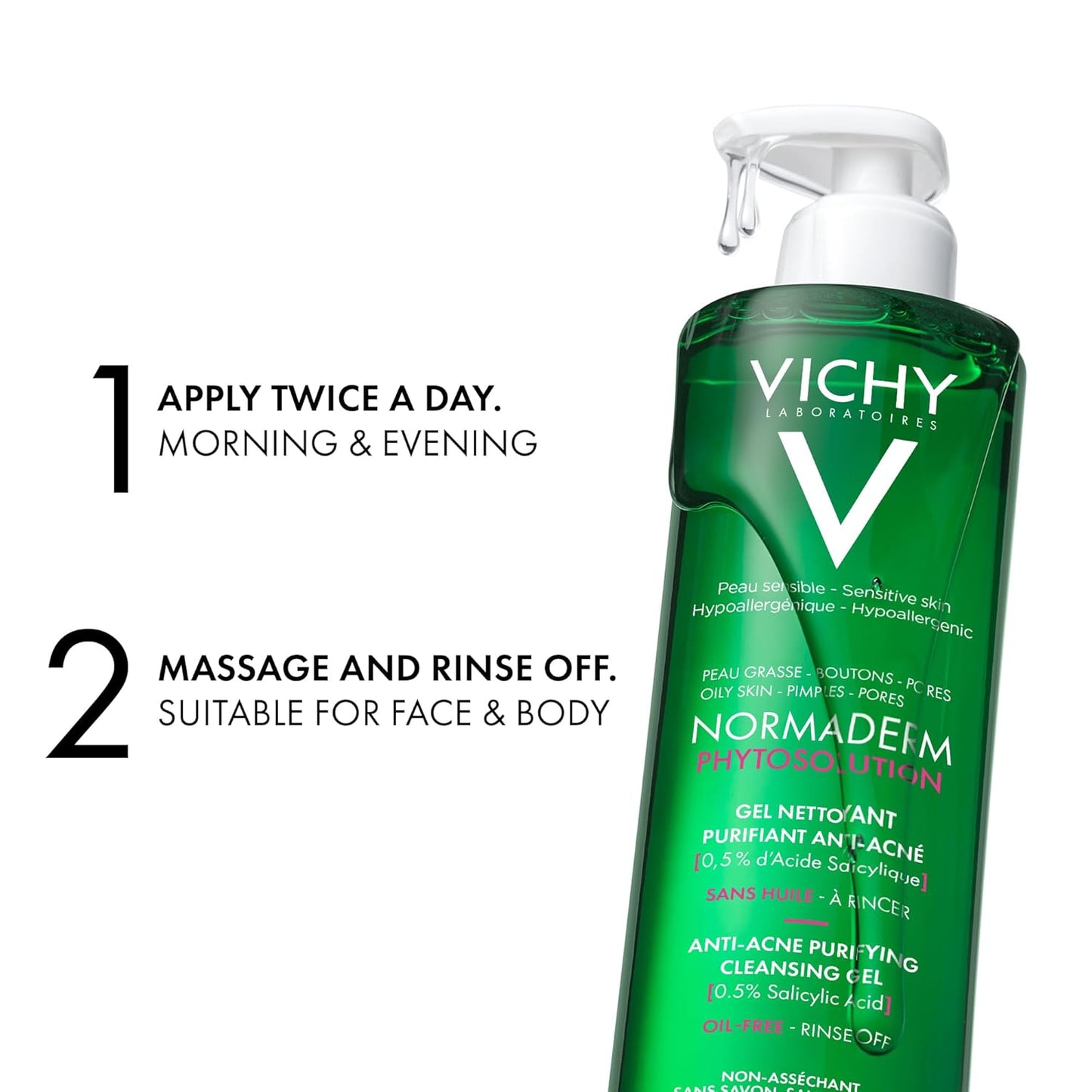 Vichy Anti-Acne Face Wash, Normaderm Salicylic Acid Purifying Cleansing Gel & BUNDLE with Anti-Acne Moisturizing Lotion with Hyaluronic Acid, Oil-free, Non-Comedogenic, Dermatologist Recommended