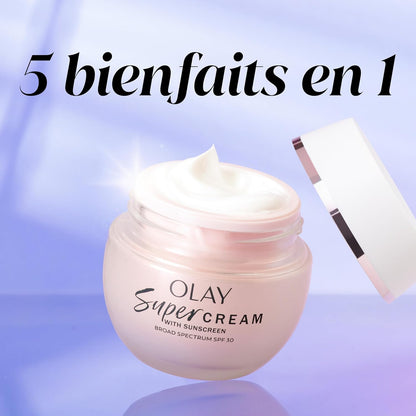 Olay Super Cream with Sunscreen SPF 30, Ultra Lightweight Face Moisturizer with Vitamin C, Hyaluronic Acid, Niacinamide, Vitamin E, and Collagen Peptide, 50 mL