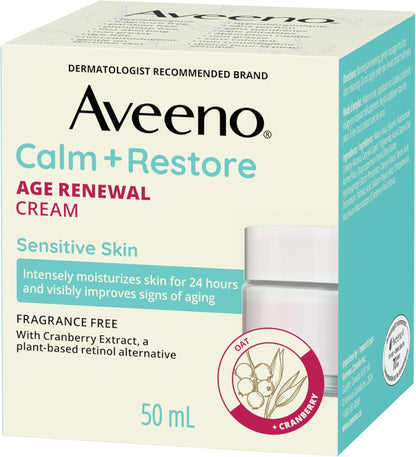 Aveeno Calm + Restore 抗衰老焕肤霜，燕麦、烟酰胺、天然视黄醇替代品，抗衰老干性皮肤保湿霜，无香型，50 毫升