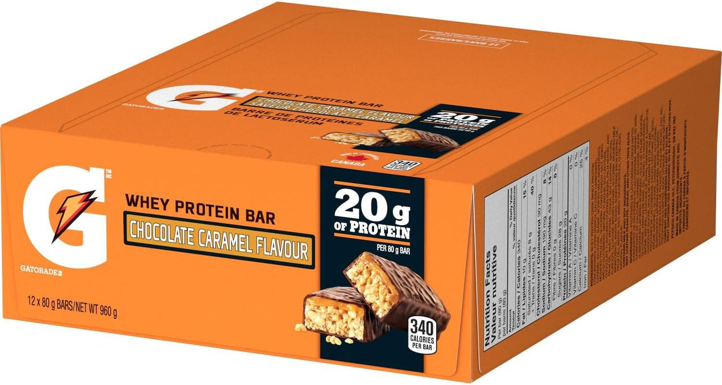 Gatorade Whey Protein Bar - Chocolate Caramel Flavour, Multi-Pack, 12 Bars, 960 g (Pack of 4)