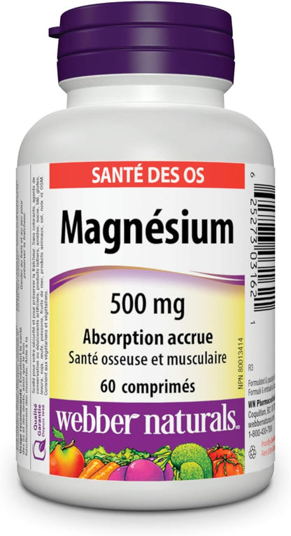 Webber Naturals 维生素 B12 2500 微克，速溶 & 镁 500 毫克，60 片，增强吸收矿物质，支持骨骼和肌肉功能，纯素
