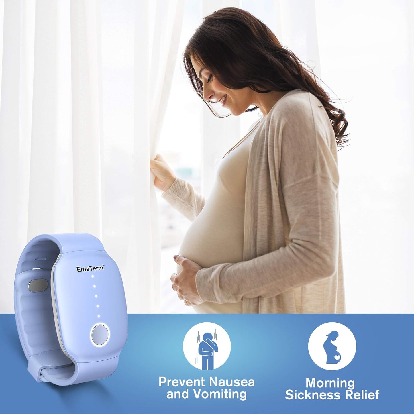 EmeTerm 时尚缓解恶心电极刺激器 孕吐 晕车 呕吐缓解 可充电 无凝胶 无药物腕带 无副作用