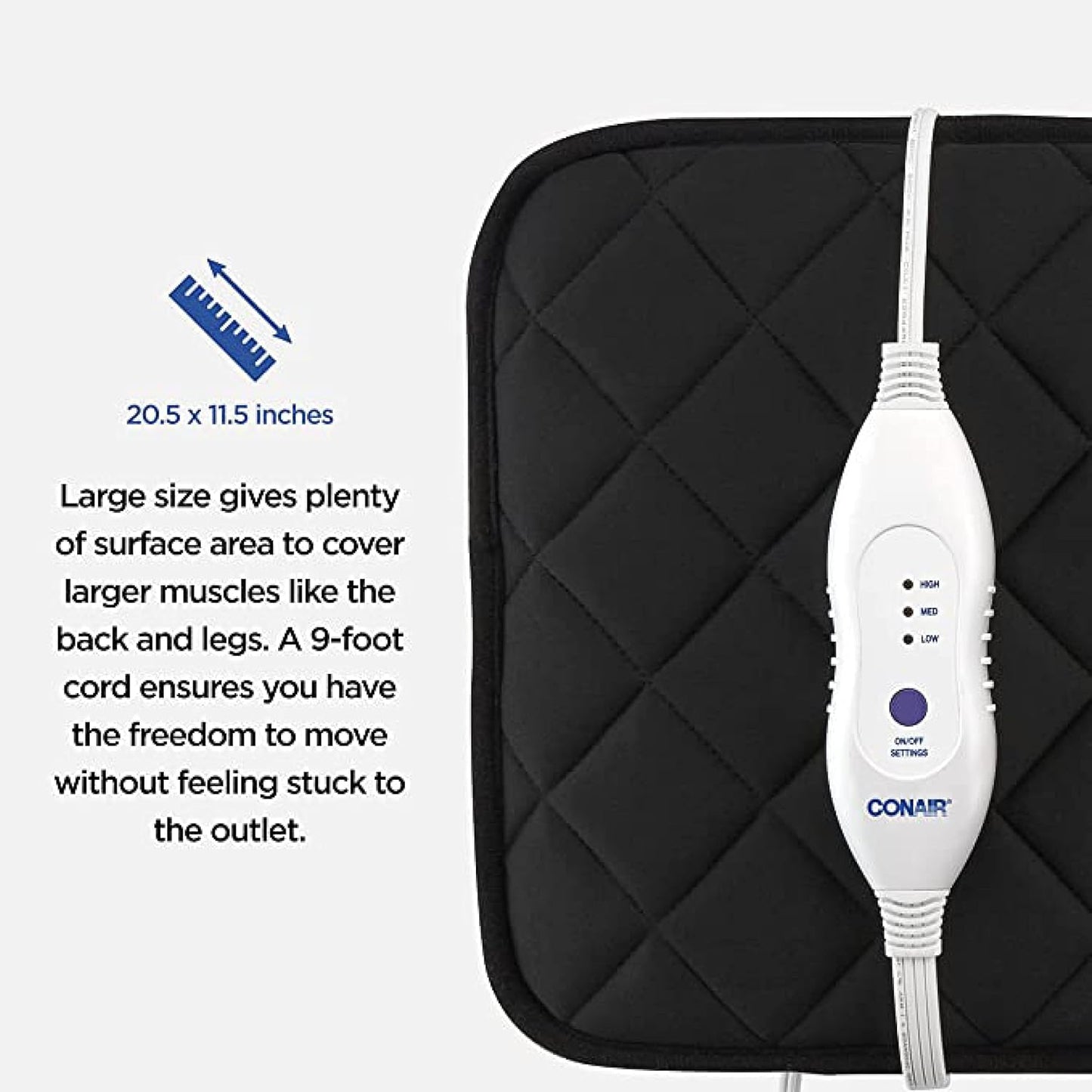 Conair Comfort (HP21C) 20.5 英寸 x 11.5 英寸记忆海绵加热垫，黑色