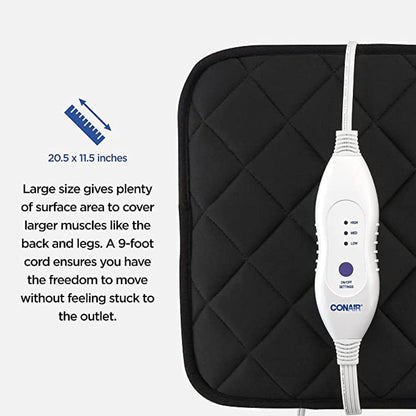 Conair Comfort (HP21C) 20.5 英寸 x 11.5 英寸记忆海绵加热垫，黑色