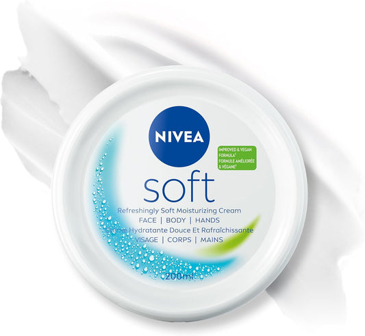 NIVEA Soft All-Purpose Moisturizing Cream, Face, Hand and Body Cream, Non-Greasy, Lightweight Moisturizer Provides 48-Hour Hydration for All Skin Types, 200mL