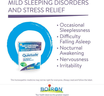 Boiron Quietude 90片，适用于睡眠和轻微睡眠障碍（烦躁不安、入睡困难、夜醒、偶尔失眠）以及神经紧张（过敏、烦躁）。顺势疗法药物。