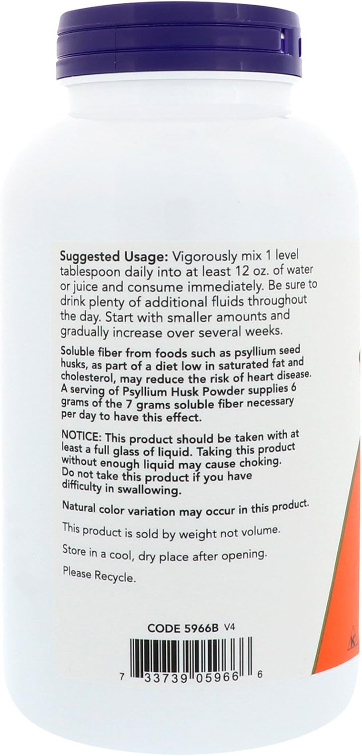 NOW Supplements，洋车前子壳粉，非转基因项目验证，可溶性纤维，340克