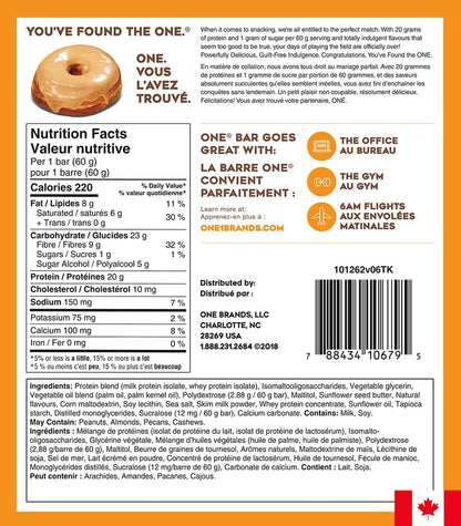 ONE 蛋白棒，枫糖釉面甜甜圈，无麸质蛋白棒，含 20 克蛋白质，仅含 1 克糖，适合高蛋白饮食的零食，60 克（12 包）[包装可能有所不同]