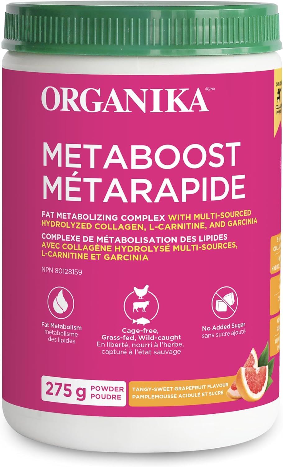 Organika Metaboost 粉 - 膠原蛋白、左旋肉鹼和藤黃果 - 促進脂肪代謝、幫助控制體重、支持身體活動 - 西柚味 - 275克