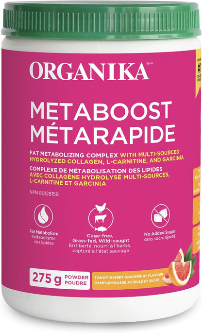 Organika Metaboost 粉 - 膠原蛋白、左旋肉鹼和藤黃果 - 促進脂肪代謝、幫助控制體重、支持身體活動 - 西柚味 - 275克