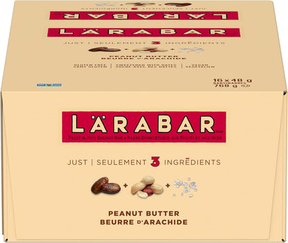 LÄRABAR 花生酱、水果和坚果能量棒，16条装，无麸质，纯素，家庭装，零食棒