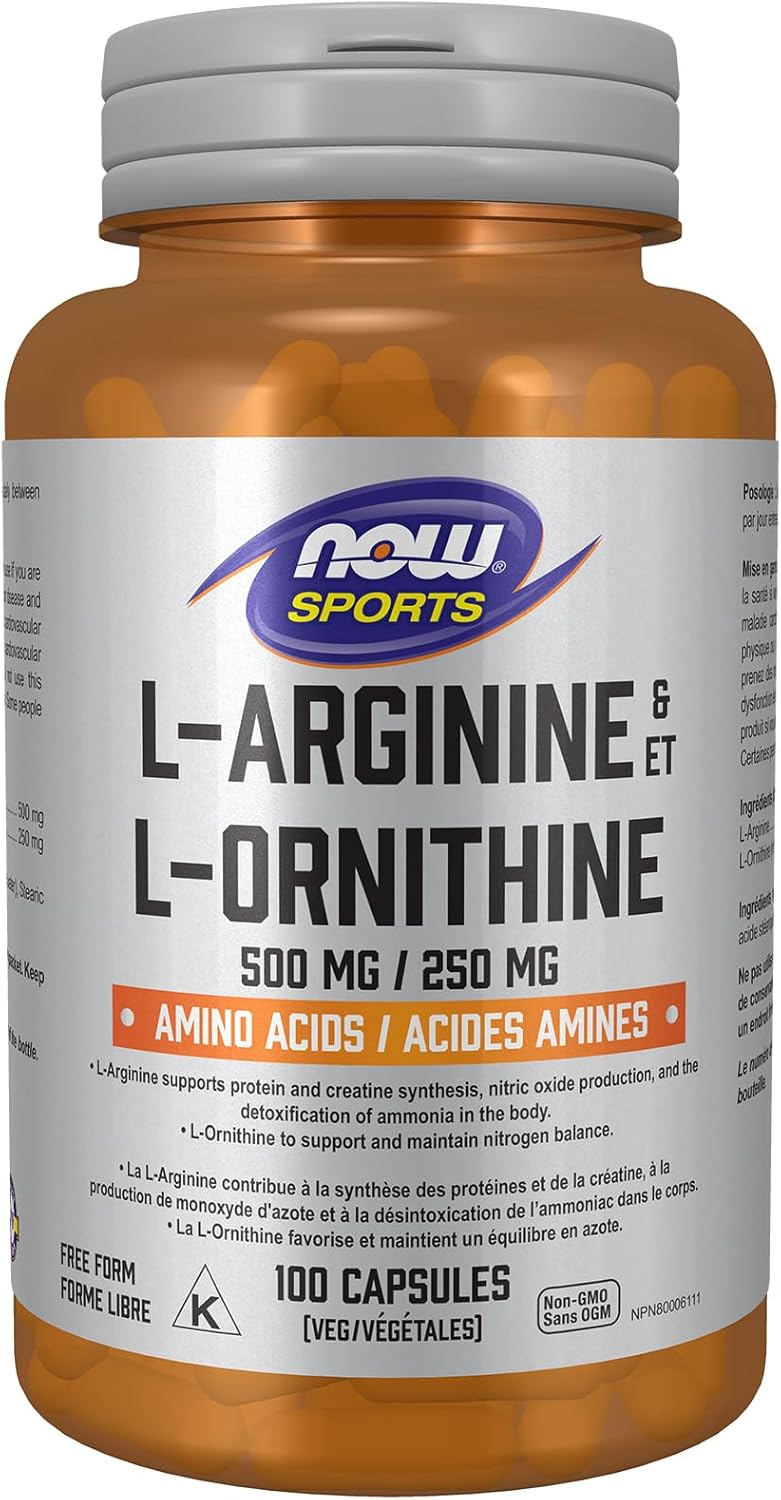 NOW Sports, L-Arginine & L-Ornithine 500/250 mg, Amino Acids, 100 Veg Capsules