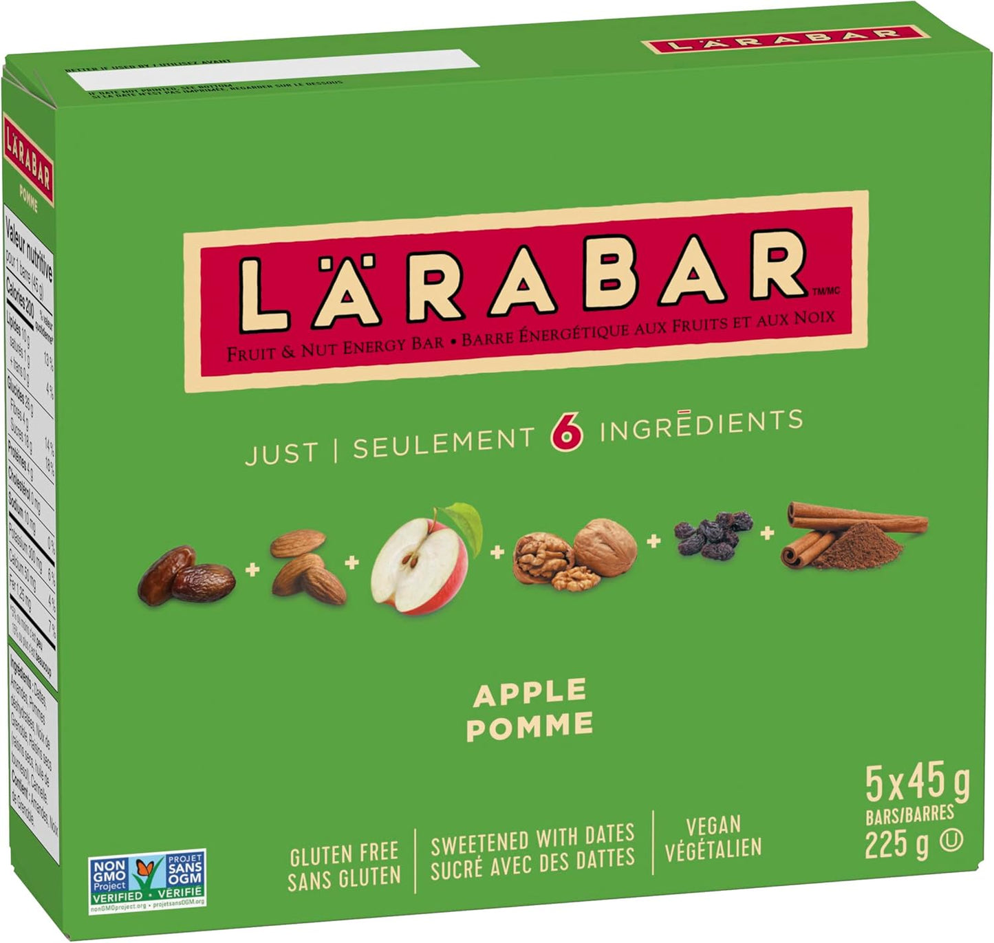 LÄRABAR Apple, Fruit and Nut Energy Bar, Pack of 5 Bars, Gluten Free, Vegan, Snack Bars